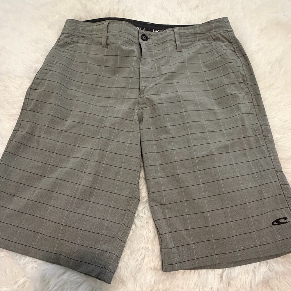 O'Neill Men's Gray Plaid Flat Front Shorts